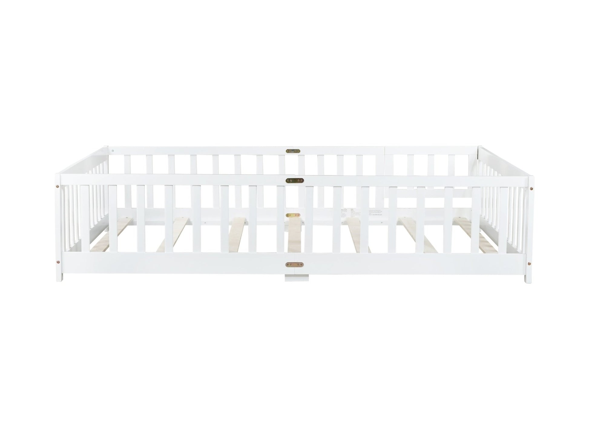 Full Size Floor Bed with Fence & Door – Kids Montessori Bed in White Wood - 1st Choice Furniture Direct