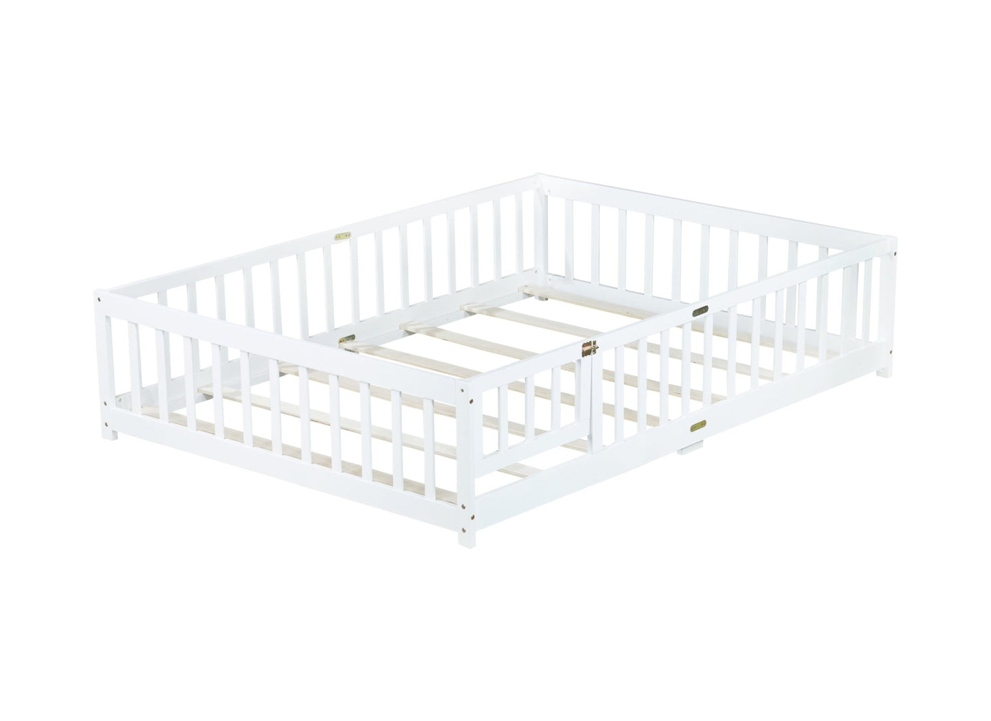 Full Size Floor Bed with Fence & Door – Kids Montessori Bed in White Wood - 1st Choice Furniture Direct