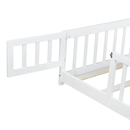 Full Size Floor Bed with Fence & Door – Kids Montessori Bed in White Wood - 1st Choice Furniture Direct