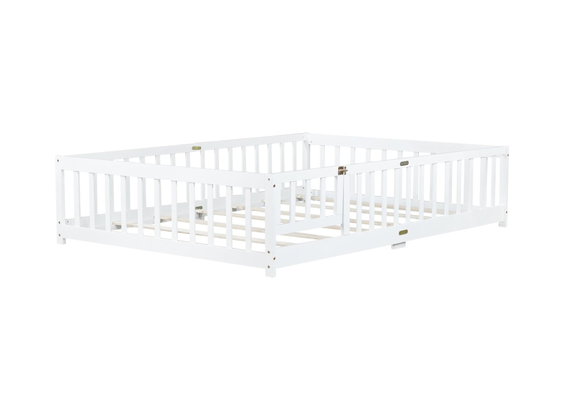 Full Size Floor Bed with Fence & Door – Kids Montessori Bed in White Wood - 1st Choice Furniture Direct