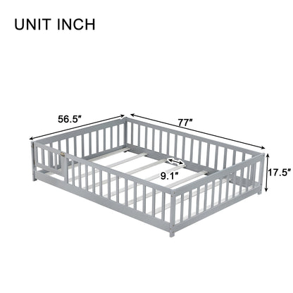 Full Size Floor Bed with Fence – Grey Rubber Wood Kids Bed Frame - 1st Choice Furniture Direct