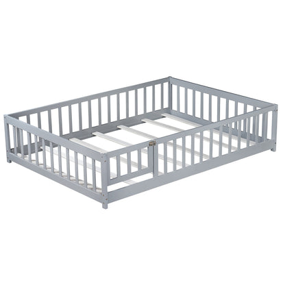 Full Size Floor Bed with Fence – Grey Rubber Wood Kids Bed Frame - 1st Choice Furniture Direct