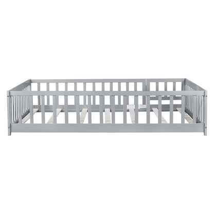 Full Size Floor Bed with Fence – Grey Rubber Wood Kids Bed Frame - 1st Choice Furniture Direct