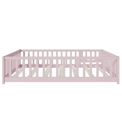 Full Size Pink Floor Bed with Fence – Rubber Wood Kids Bed - 1st Choice Furniture Direct