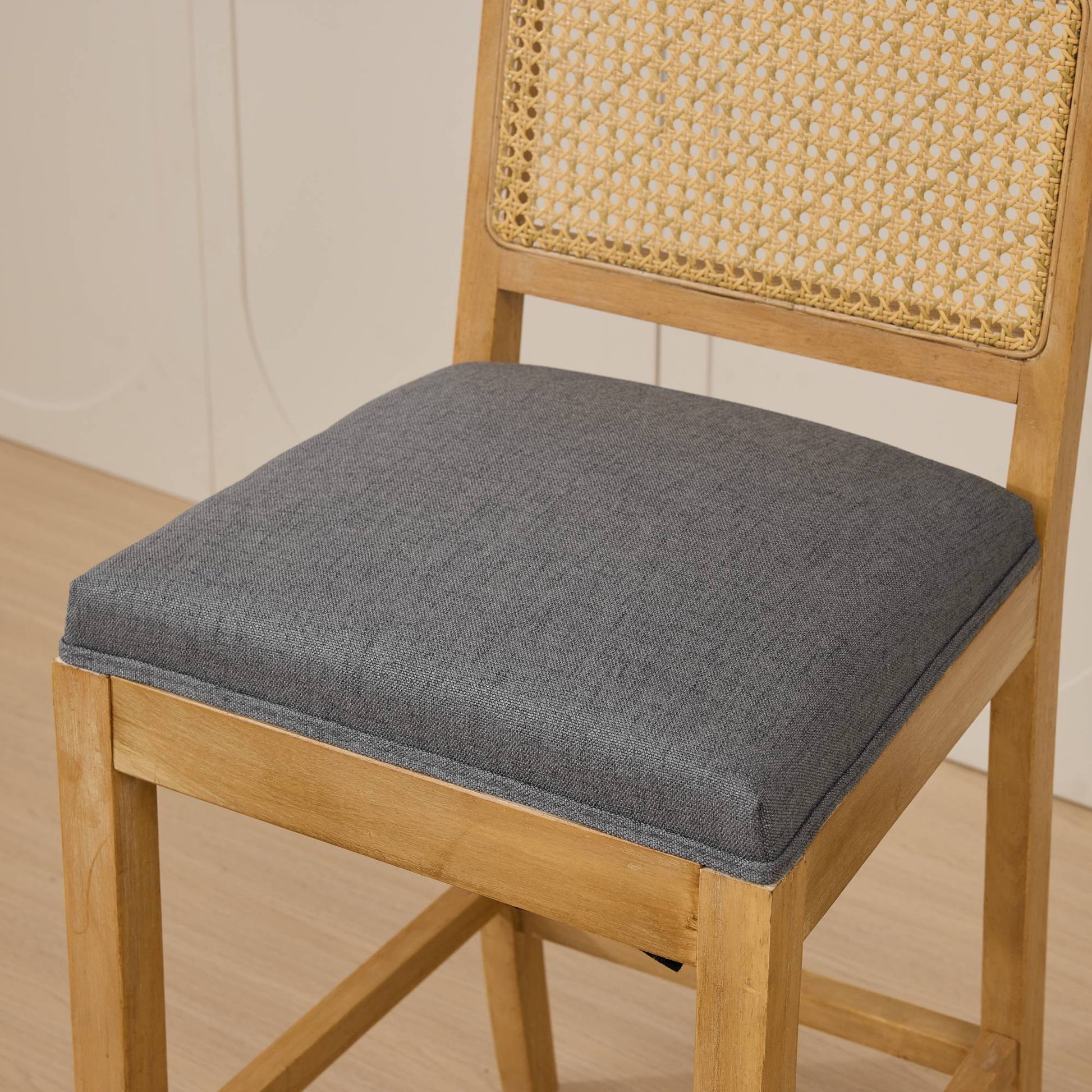 Full Solid Wood Rattan - Back Bar Stool, Matte Linen Cushion with High - Resilience Foam & S - Springs, Ideal for Rustic/Natural Style Kitchen Island, Low Bar in Dining Room & Café,Set of 2,Gray,SW1872GY - 1st Choice Furniture Direct