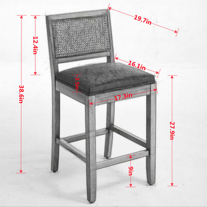 Full Solid Wood Rattan - Back Bar Stool, Matte Linen Cushion with High - Resilience Foam & S - Springs, Ideal for Rustic/Natural Style Kitchen Island, Low Bar in Dining Room & Café,Set of 2,Gray,SW1872GY - 1st Choice Furniture Direct