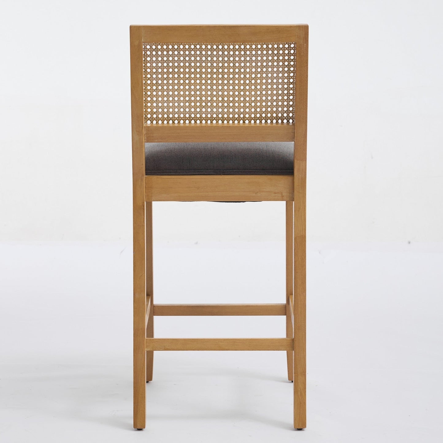Full Solid Wood Rattan - Back Bar Stool, Matte Linen Cushion with High - Resilience Foam & S - Springs, Ideal for Rustic/Natural Style Kitchen Island, Low Bar in Dining Room & Café,Set of 2,Gray,SW1872GY - 1st Choice Furniture Direct