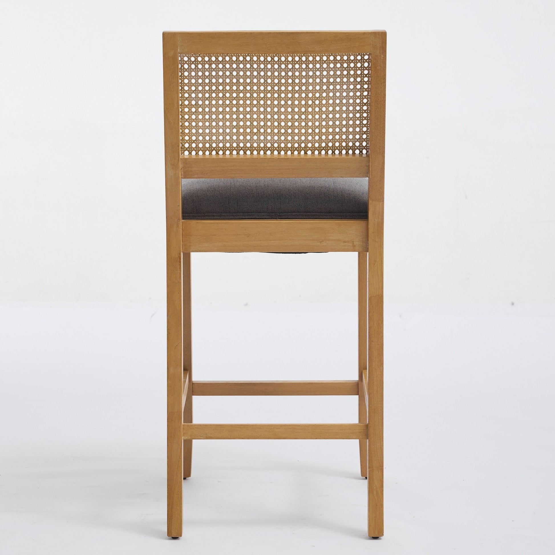 Full Solid Wood Rattan - Back Bar Stool, Matte Linen Cushion with High - Resilience Foam & S - Springs, Ideal for Rustic/Natural Style Kitchen Island, Low Bar in Dining Room & Café,Set of 2,Gray,SW1872GY - 1st Choice Furniture Direct