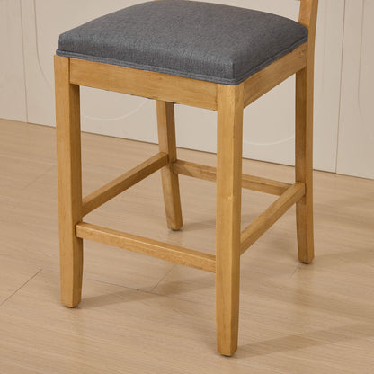 Full Solid Wood Rattan - Back Bar Stool, Matte Linen Cushion with High - Resilience Foam & S - Springs, Ideal for Rustic/Natural Style Kitchen Island, Low Bar in Dining Room & Café,Set of 2,Gray,SW1872GY - 1st Choice Furniture Direct