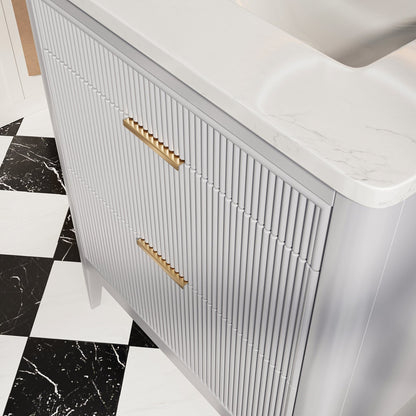 Fully Assembled 30'' Grey Freestanding Single Sink Bathroom Vanity with 2 Handle Sets and Engineered Marble Top - 1st Choice Furniture Direct