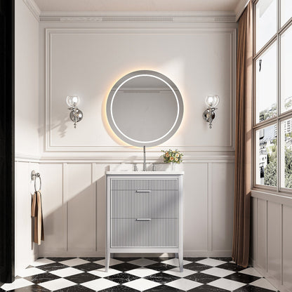 Fully Assembled 30'' Grey Freestanding Single Sink Bathroom Vanity with 2 Handle Sets and Engineered Marble Top - 1st Choice Furniture Direct