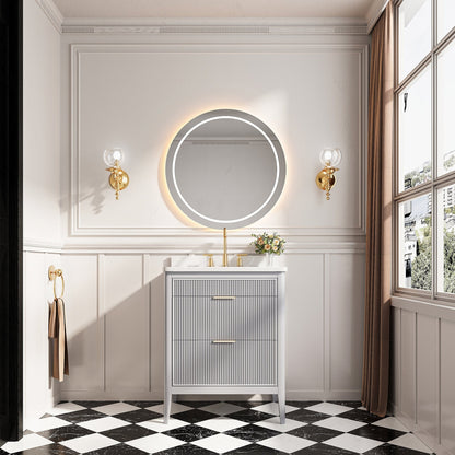 Fully Assembled 30'' Grey Freestanding Single Sink Bathroom Vanity with 2 Handle Sets and Engineered Marble Top - 1st Choice Furniture Direct