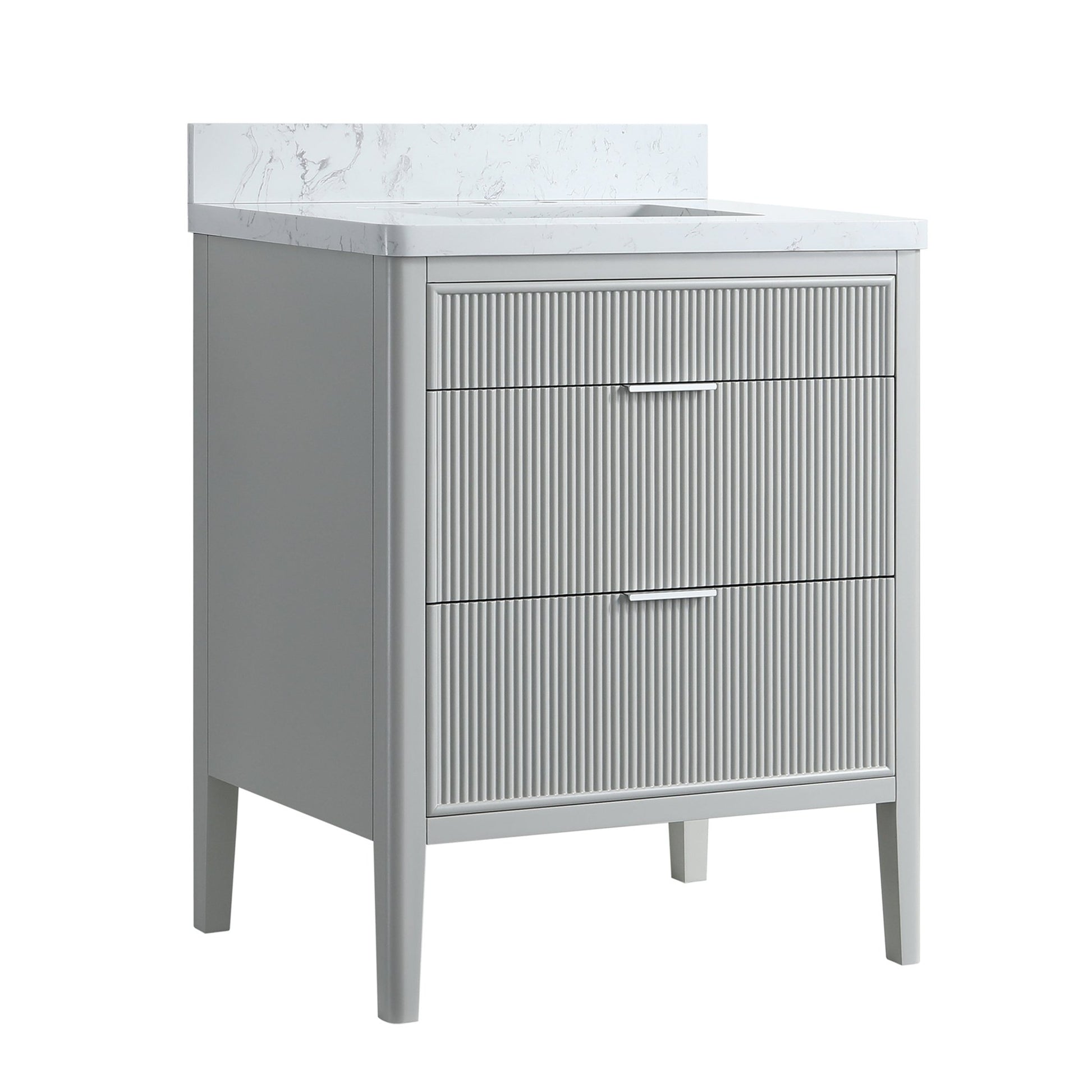 Fully Assembled 30'' Grey Freestanding Single Sink Bathroom Vanity with 2 Handle Sets and Engineered Marble Top - 1st Choice Furniture Direct