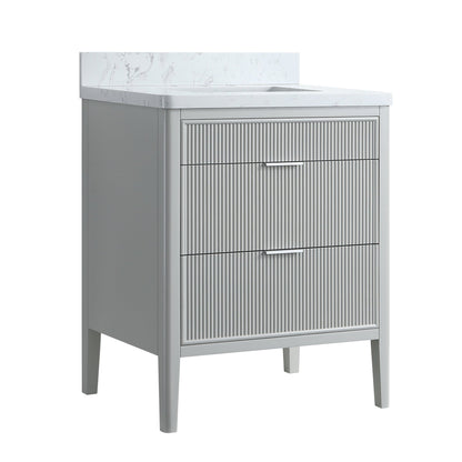 Fully Assembled 30'' Grey Freestanding Single Sink Bathroom Vanity with 2 Handle Sets and Engineered Marble Top - 1st Choice Furniture Direct