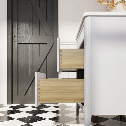 Fully Assembled 30'' Grey Freestanding Single Sink Bathroom Vanity with 2 Handle Sets and Engineered Marble Top - 1st Choice Furniture Direct