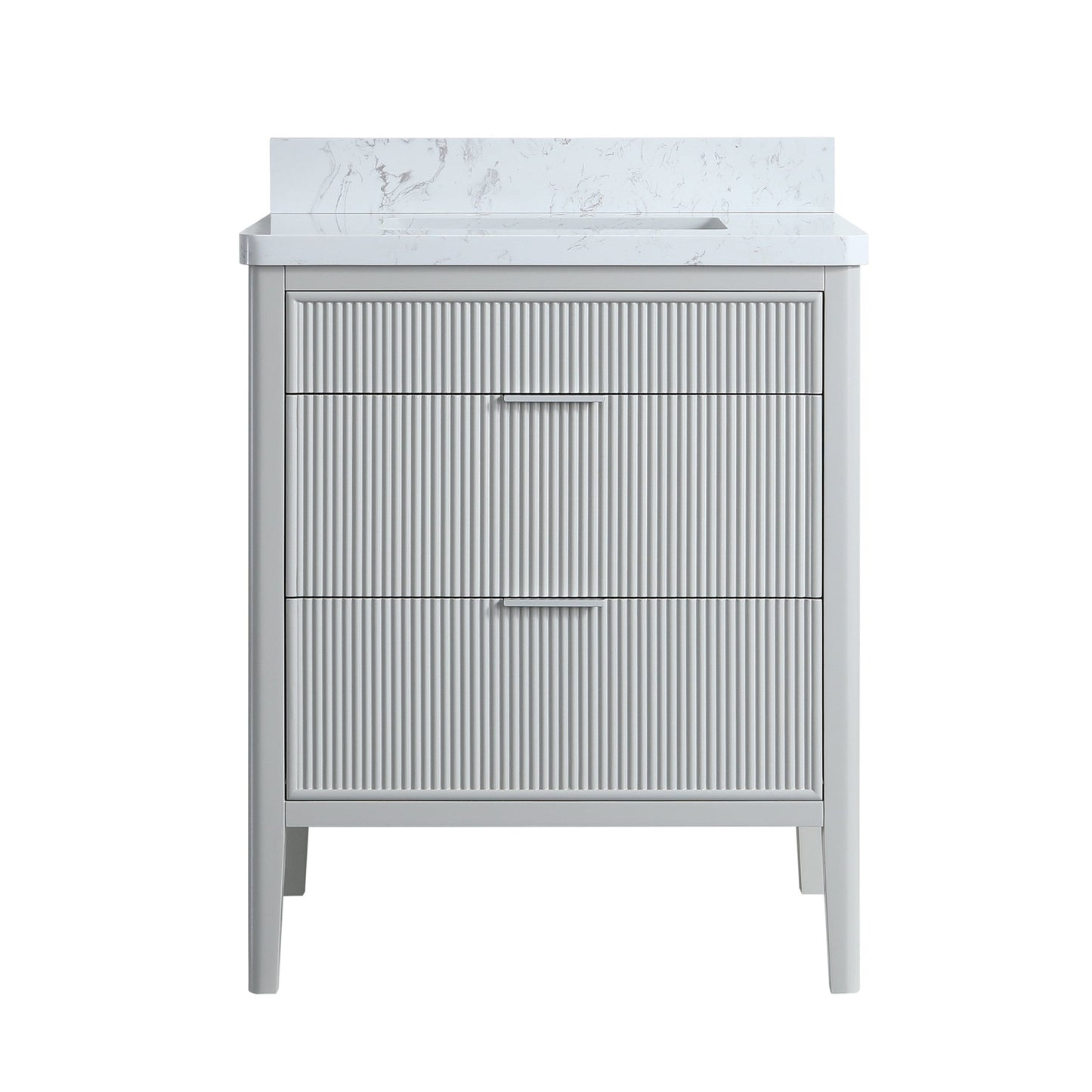 Fully Assembled 30'' Grey Freestanding Single Sink Bathroom Vanity with 2 Handle Sets and Engineered Marble Top - 1st Choice Furniture Direct