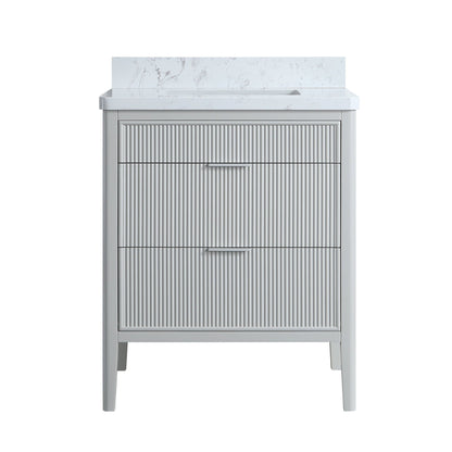 Fully Assembled 30'' Grey Freestanding Single Sink Bathroom Vanity with 2 Handle Sets and Engineered Marble Top - 1st Choice Furniture Direct