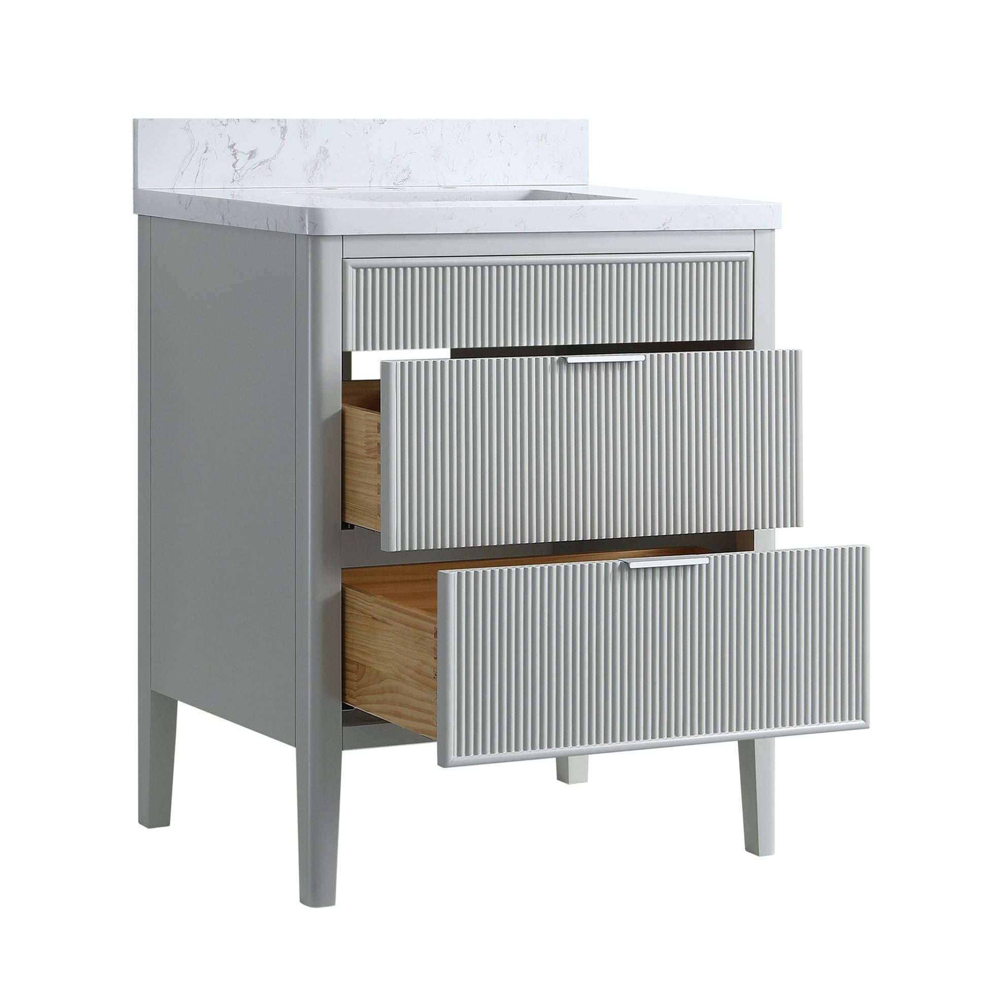 Fully Assembled 30'' Grey Freestanding Single Sink Bathroom Vanity with 2 Handle Sets and Engineered Marble Top - 1st Choice Furniture Direct