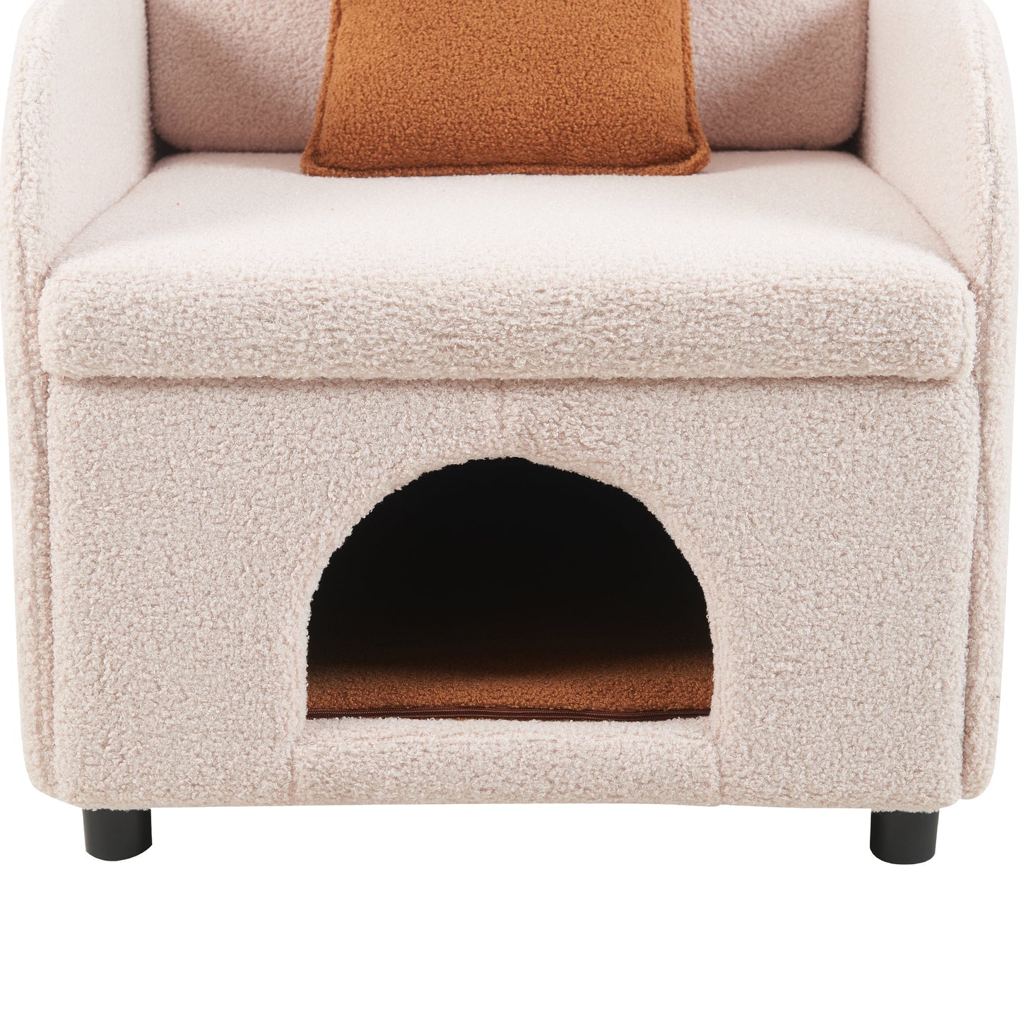 Furniture Style 2 in 1 Pet Friendly Fluffy Fabric Sherpa Upholstered Leisure Armchair with Lumbar Pillow for Living Room Bedroom Home and Office, Cream White - 1st Choice Furniture Direct