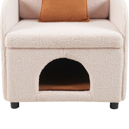 Furniture Style 2 in 1 Pet Friendly Fluffy Fabric Sherpa Upholstered Leisure Armchair with Lumbar Pillow for Living Room Bedroom Home and Office, Cream White - 1st Choice Furniture Direct