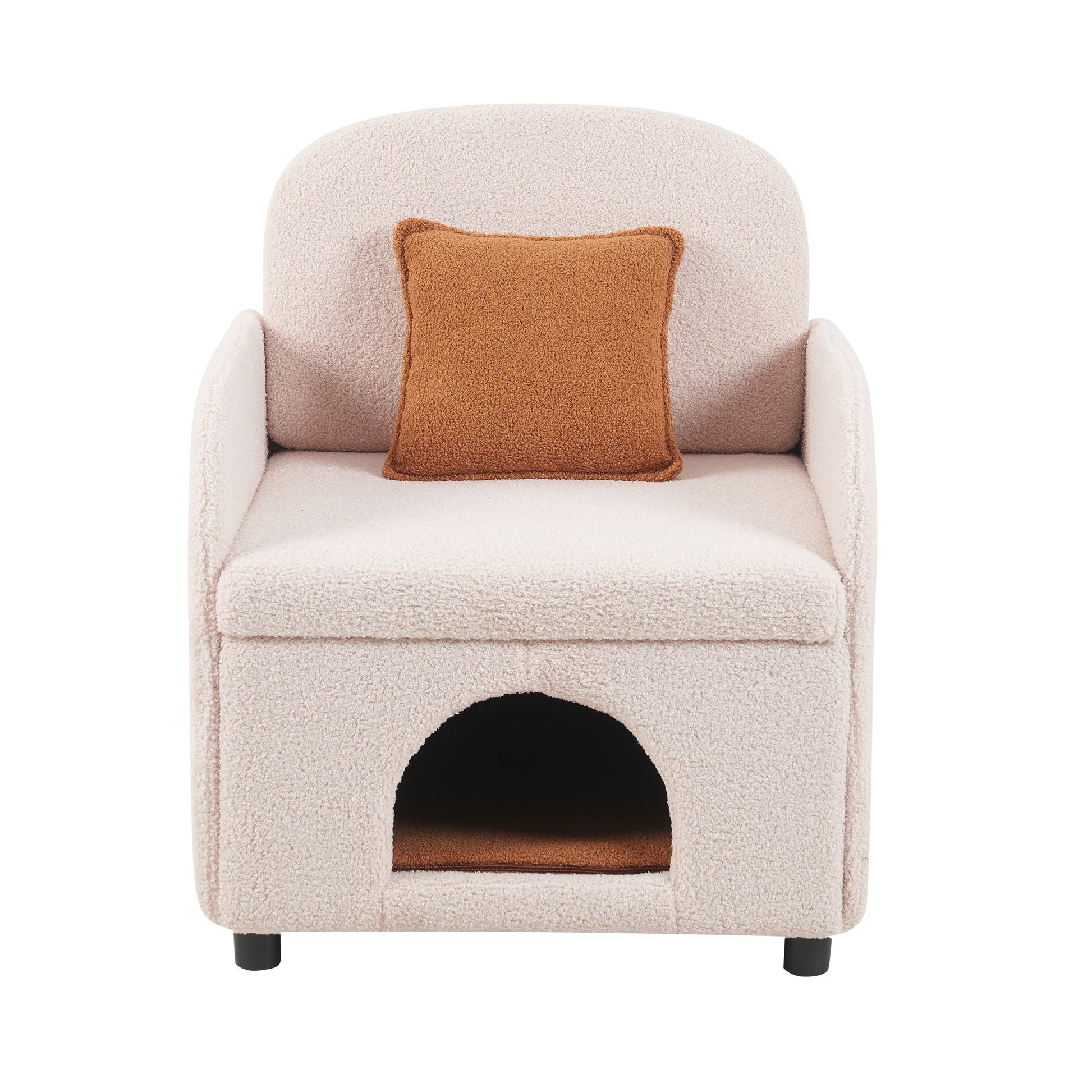 Furniture Style 2 in 1 Pet Friendly Fluffy Fabric Sherpa Upholstered Leisure Armchair with Lumbar Pillow for Living Room Bedroom Home and Office, Cream White - 1st Choice Furniture Direct