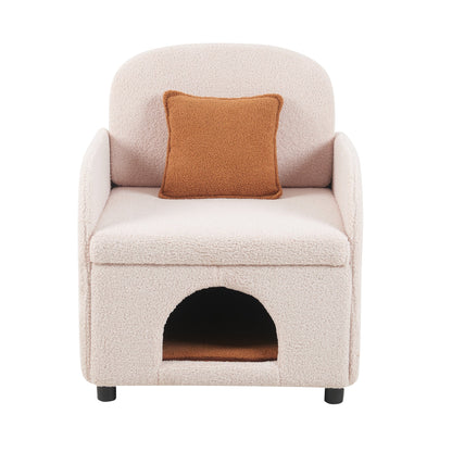 Furniture Style 2 in 1 Pet Friendly Fluffy Fabric Sherpa Upholstered Leisure Armchair with Lumbar Pillow for Living Room Bedroom Home and Office, Cream White - 1st Choice Furniture Direct