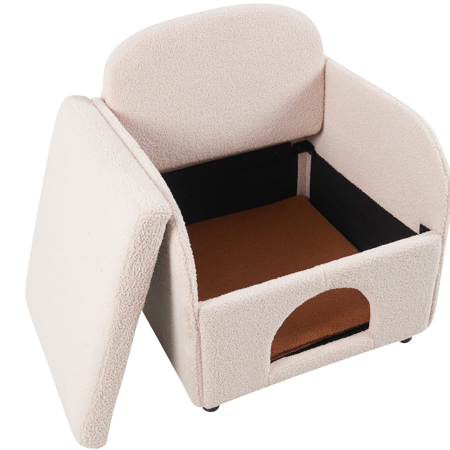 Furniture Style 2 in 1 Pet Friendly Fluffy Fabric Sherpa Upholstered Leisure Armchair with Lumbar Pillow for Living Room Bedroom Home and Office, Cream White - 1st Choice Furniture Direct