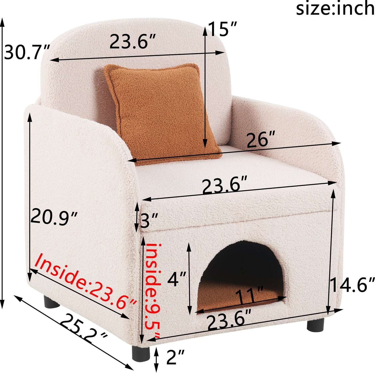 Furniture Style 2 in 1 Pet Friendly Fluffy Fabric Sherpa Upholstered Leisure Armchair with Lumbar Pillow for Living Room Bedroom Home and Office, Cream White - 1st Choice Furniture Direct