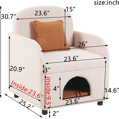 Furniture Style 2 in 1 Pet Friendly Fluffy Fabric Sherpa Upholstered Leisure Armchair with Lumbar Pillow for Living Room Bedroom Home and Office, Cream White - 1st Choice Furniture Direct