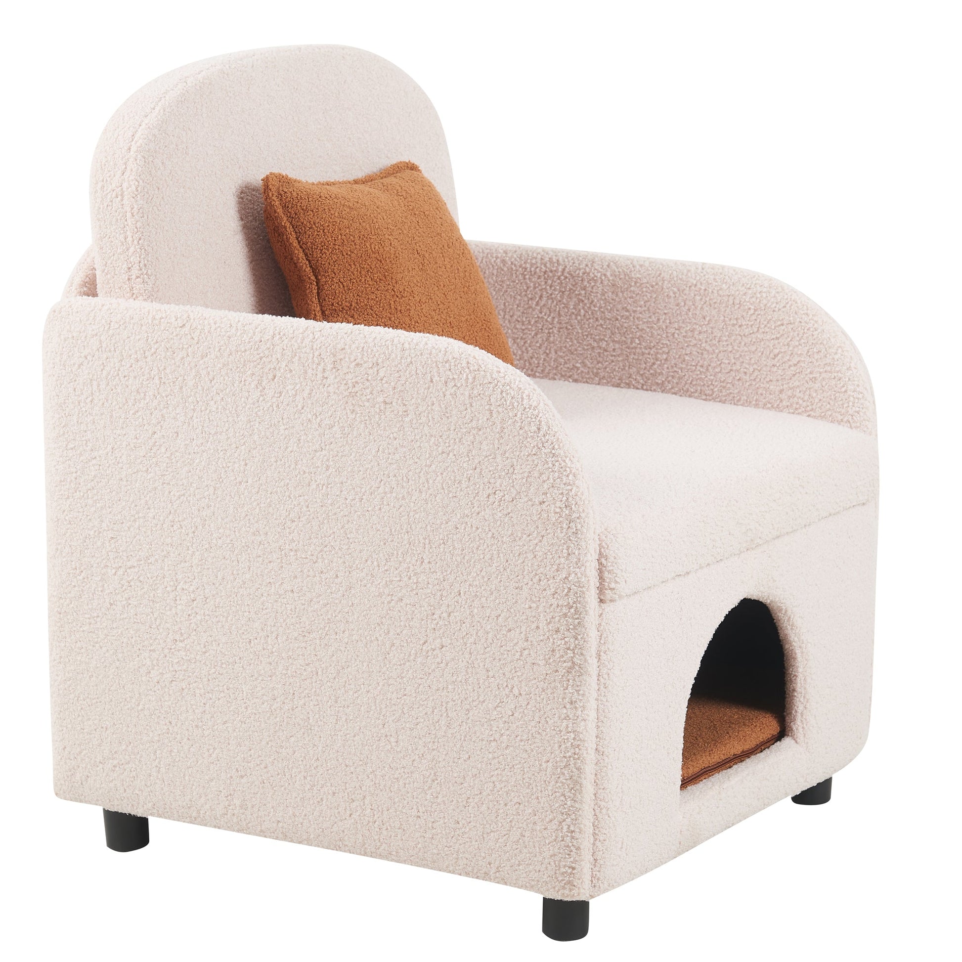 Furniture Style 2 in 1 Pet Friendly Fluffy Fabric Sherpa Upholstered Leisure Armchair with Lumbar Pillow for Living Room Bedroom Home and Office, Cream White - 1st Choice Furniture Direct
