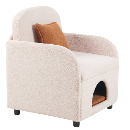 Furniture Style 2 in 1 Pet Friendly Fluffy Fabric Sherpa Upholstered Leisure Armchair with Lumbar Pillow for Living Room Bedroom Home and Office, Cream White - 1st Choice Furniture Direct