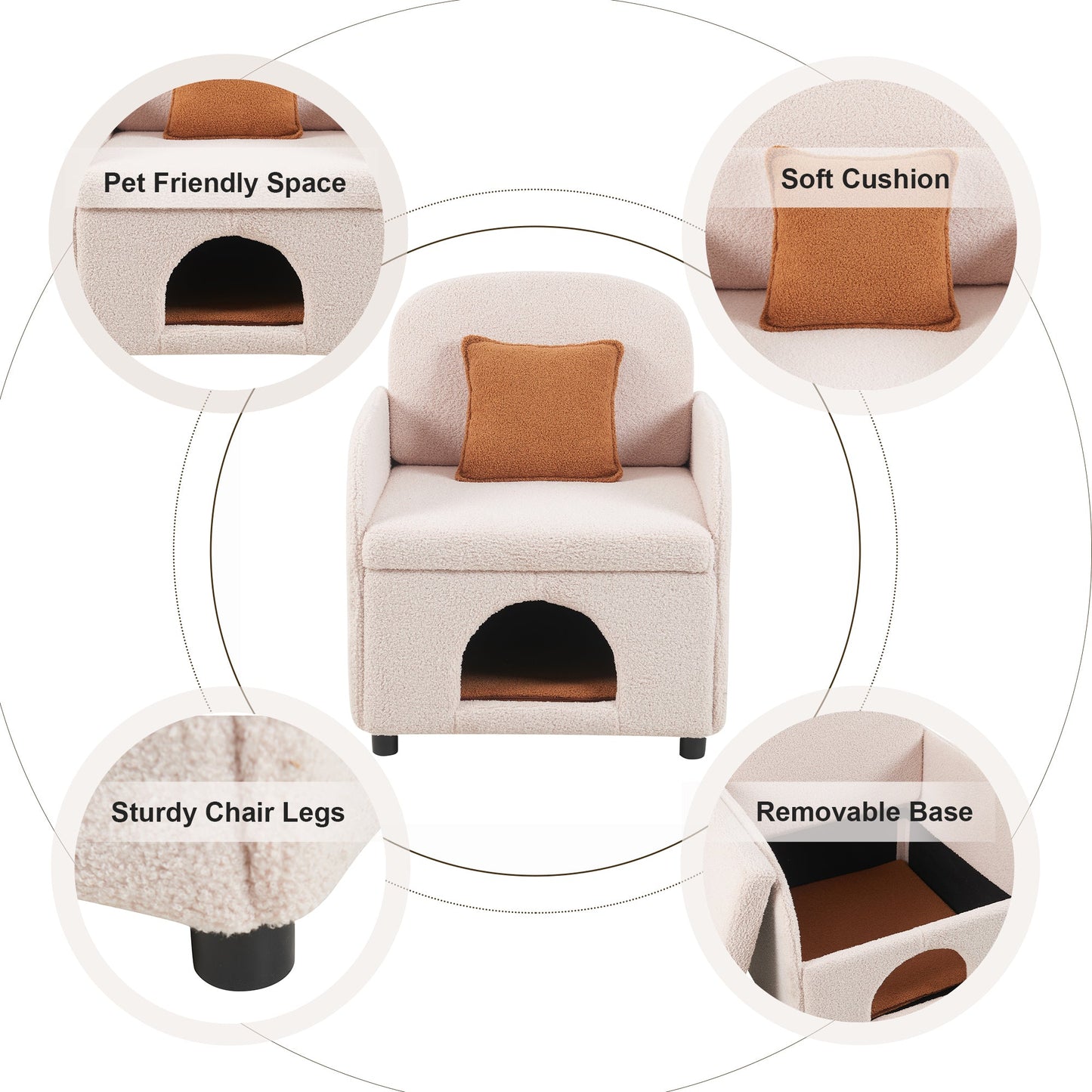Furniture Style 2 in 1 Pet Friendly Fluffy Fabric Sherpa Upholstered Leisure Armchair with Lumbar Pillow for Living Room Bedroom Home and Office, Cream White - 1st Choice Furniture Direct