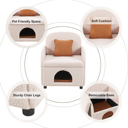 Furniture Style 2 in 1 Pet Friendly Fluffy Fabric Sherpa Upholstered Leisure Armchair with Lumbar Pillow for Living Room Bedroom Home and Office, Cream White - 1st Choice Furniture Direct
