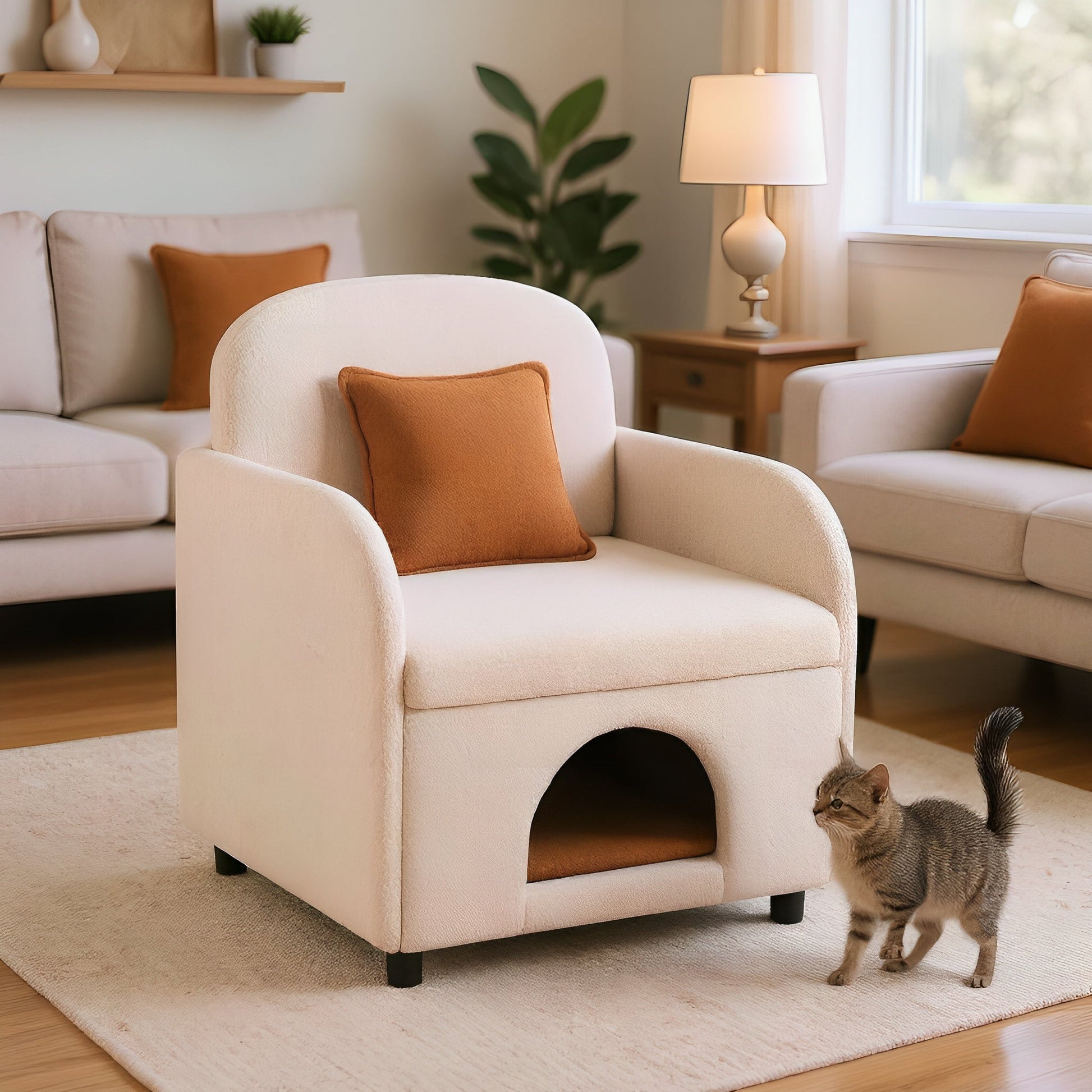 Furniture Style 2 in 1 Pet Friendly Fluffy Fabric Sherpa Upholstered Leisure Armchair with Lumbar Pillow for Living Room Bedroom Home and Office, Cream White - 1st Choice Furniture Direct