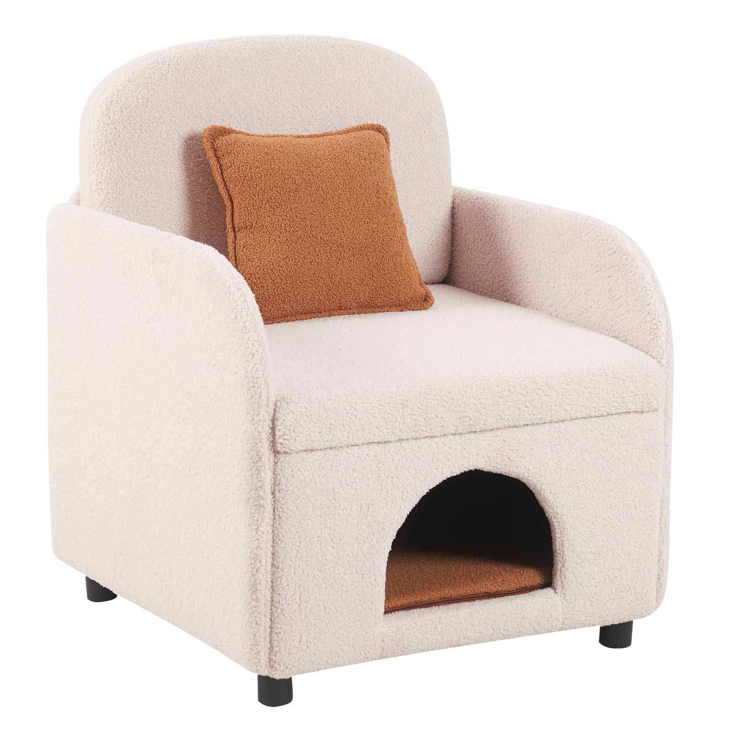 Furniture Style 2 in 1 Pet Friendly Fluffy Fabric Sherpa Upholstered Leisure Armchair with Lumbar Pillow for Living Room Bedroom Home and Office, Cream White - 1st Choice Furniture Direct