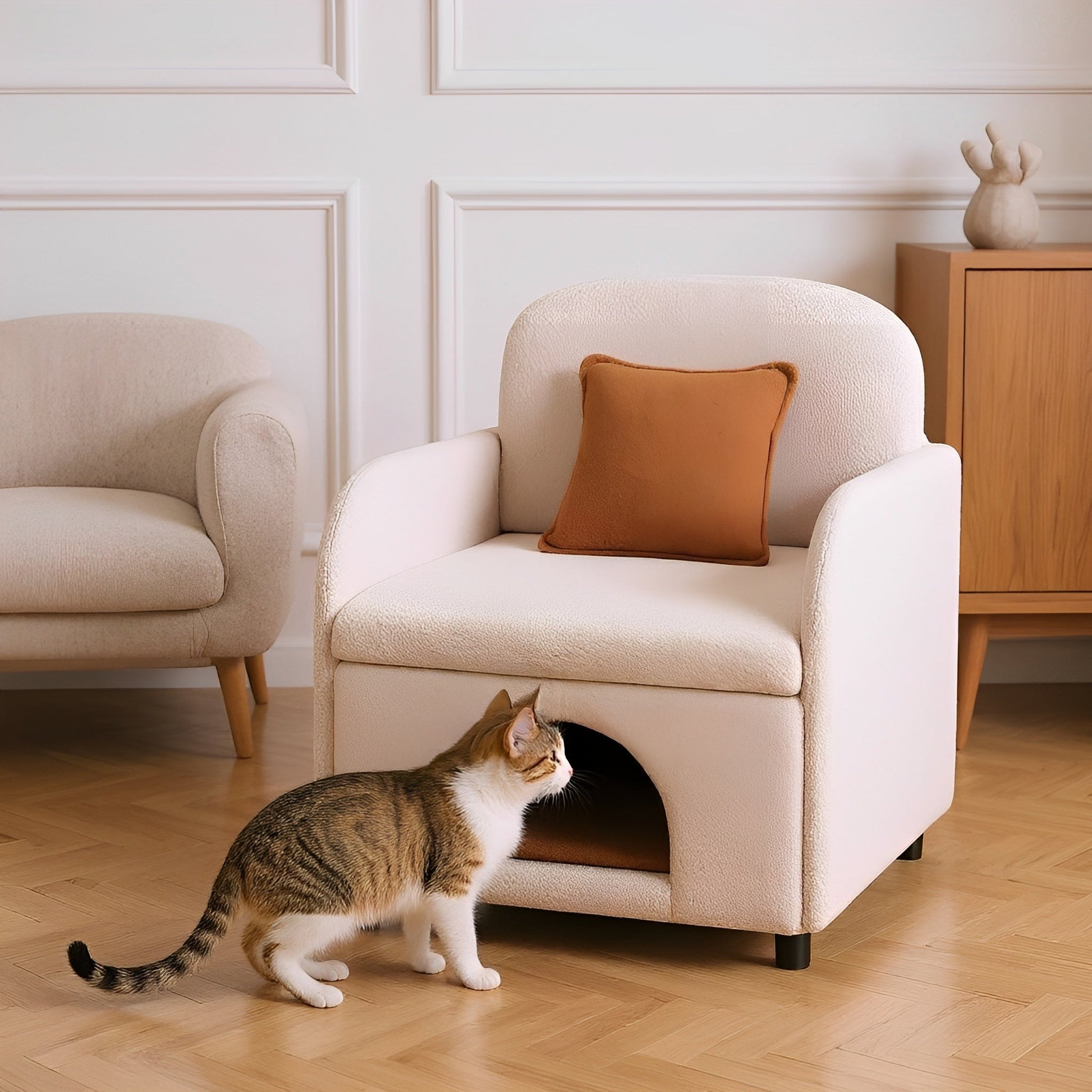 Furniture Style 2 in 1 Pet Friendly Fluffy Fabric Sherpa Upholstered Leisure Armchair with Lumbar Pillow for Living Room Bedroom Home and Office, Cream White - 1st Choice Furniture Direct