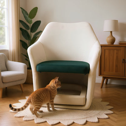 Furniture Style 2 in 1 Pet Friendly Mid Century Modern Accent Chair Soft Fabric Upholstered Leisure Armchair for Living Room Bedroom Home and Office, White - 1st Choice Furniture Direct