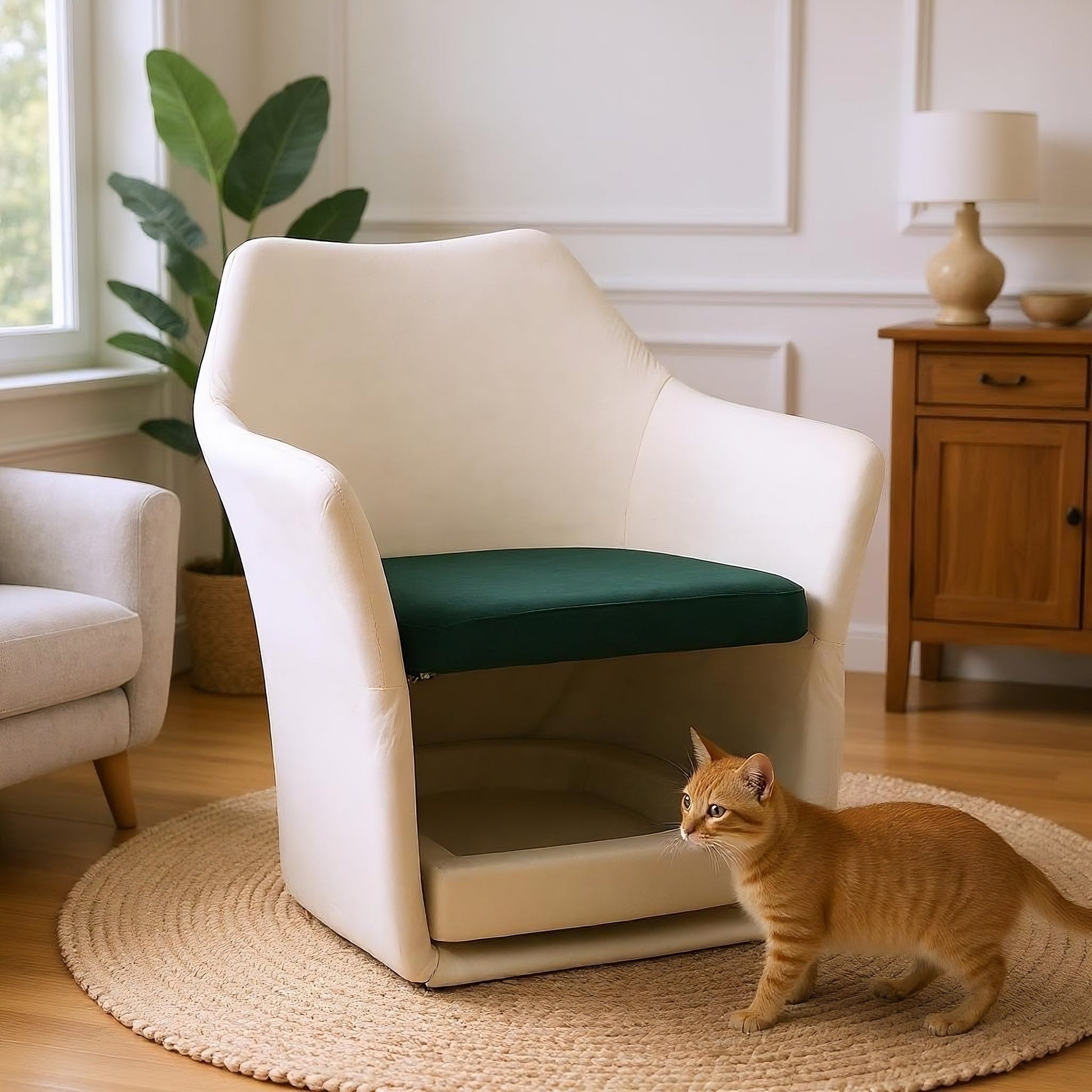 Furniture Style 2 in 1 Pet Friendly Mid Century Modern Accent Chair Soft Fabric Upholstered Leisure Armchair for Living Room Bedroom Home and Office, White - 1st Choice Furniture Direct