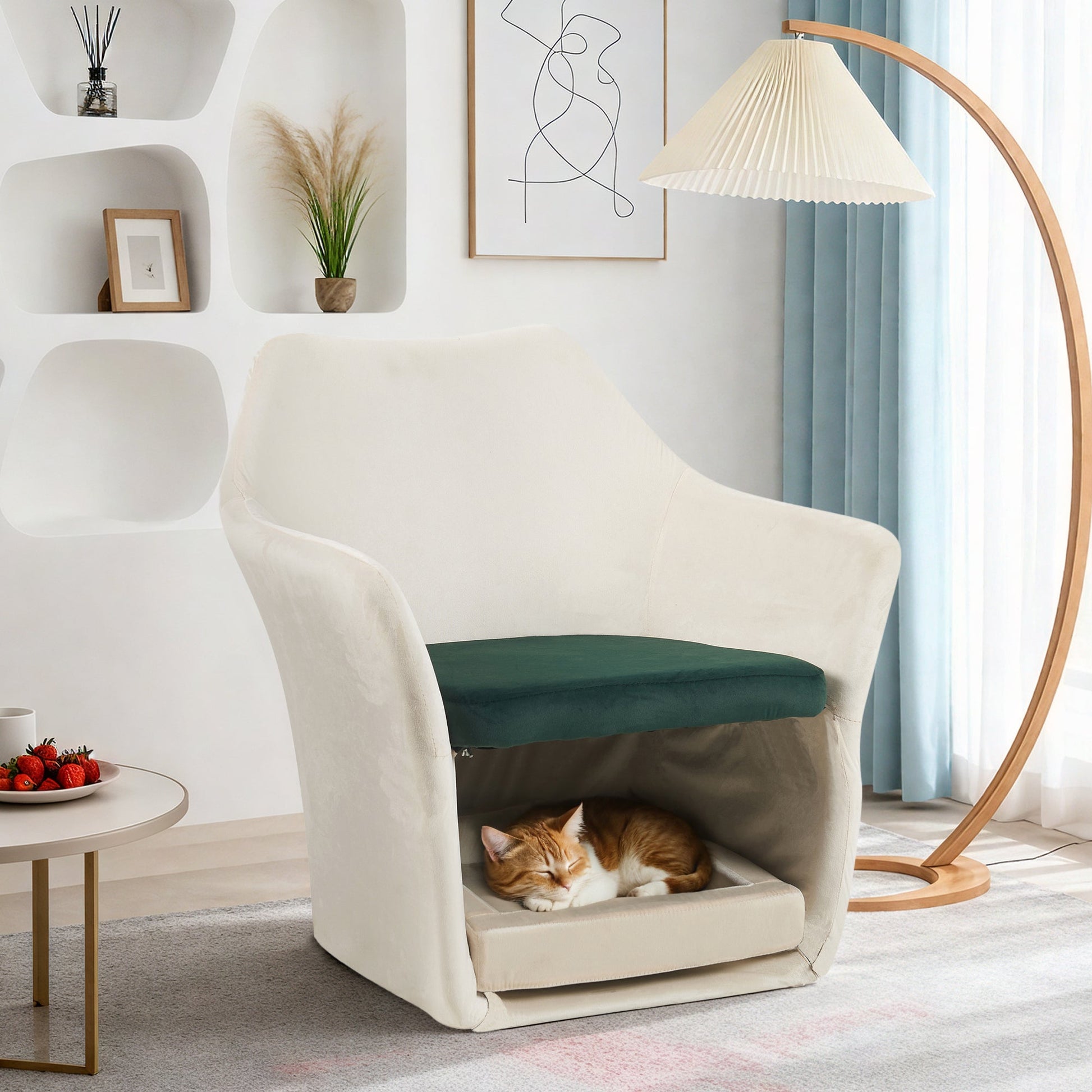 Furniture Style 2 in 1 Pet Friendly Mid Century Modern Accent Chair Soft Fabric Upholstered Leisure Armchair for Living Room Bedroom Home and Office, White - 1st Choice Furniture Direct
