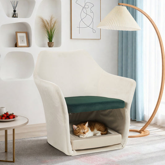Furniture Style 2 in 1 Pet Friendly Mid Century Modern Accent Chair Soft Fabric Upholstered Leisure Armchair for Living Room Bedroom Home and Office, White - 1st Choice Furniture Direct