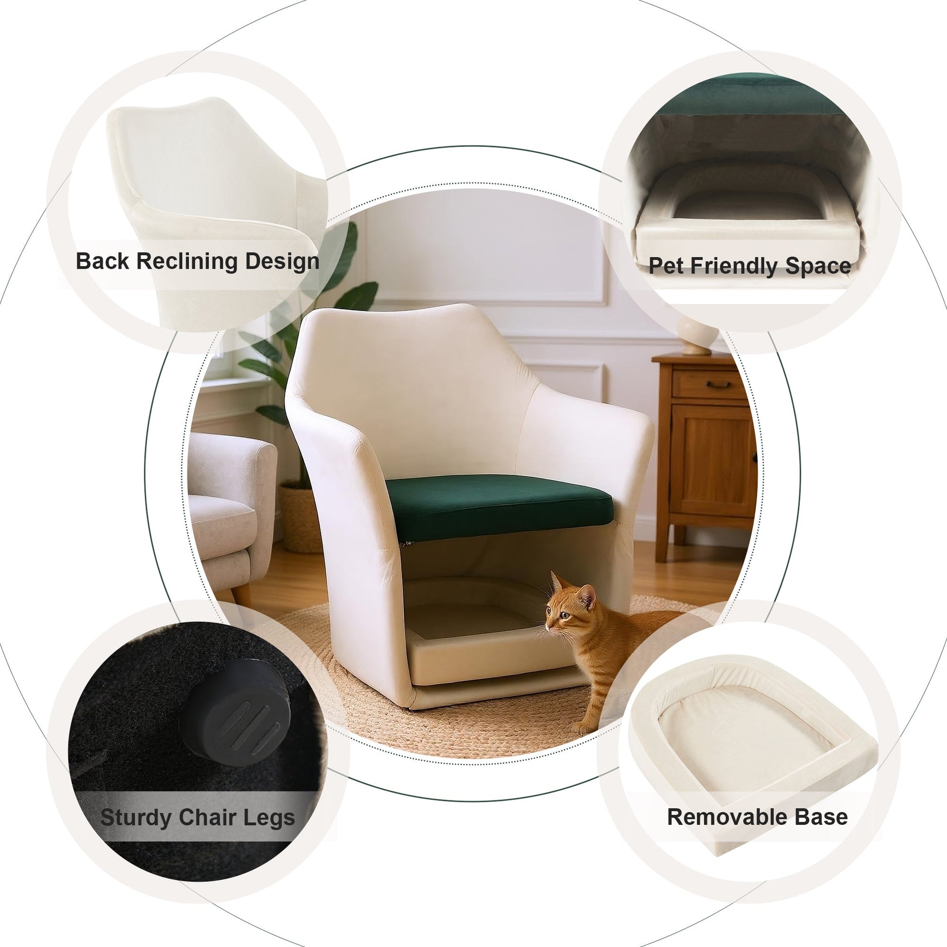 Furniture Style 2 in 1 Pet Friendly Mid Century Modern Accent Chair Soft Fabric Upholstered Leisure Armchair for Living Room Bedroom Home and Office, White - 1st Choice Furniture Direct