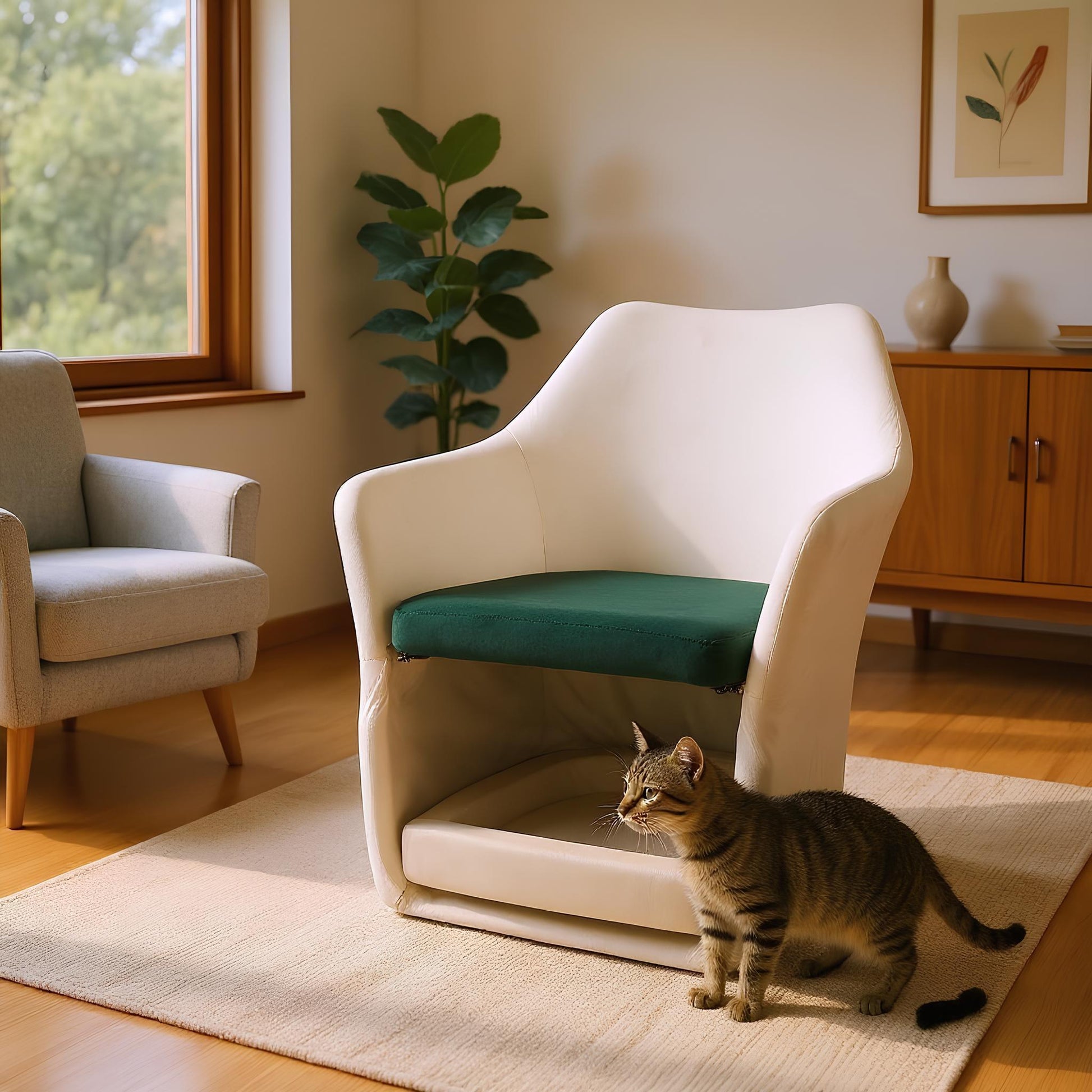 Furniture Style 2 in 1 Pet Friendly Mid Century Modern Accent Chair Soft Fabric Upholstered Leisure Armchair for Living Room Bedroom Home and Office, White - 1st Choice Furniture Direct