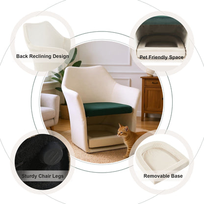 Furniture Style 2 in 1 Pet Friendly Mid Century Modern Accent Chair Soft Fabric Upholstered Leisure Armchair for Living Room Bedroom Home and Office, White - 1st Choice Furniture Direct