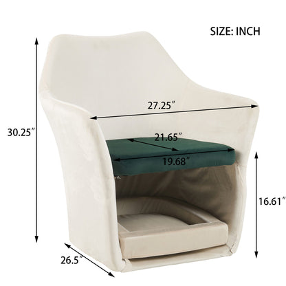 Furniture Style 2 in 1 Pet Friendly Mid Century Modern Accent Chair Soft Fabric Upholstered Leisure Armchair for Living Room Bedroom Home and Office, White - 1st Choice Furniture Direct