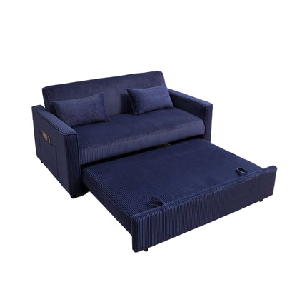 Futon Sofa Bed,3 - in - 1 Multi - Functional Corduroy Sleeper Couch Pull - Out Bed,Adjustable Backrest and Pillows,Convertible Sofa Bed for Living Room,Bedroom ((Blue) - 1st Choice Furniture Direct