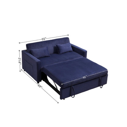 Futon Sofa Bed,3 - in - 1 Multi - Functional Corduroy Sleeper Couch Pull - Out Bed,Adjustable Backrest and Pillows,Convertible Sofa Bed for Living Room,Bedroom ((Blue) - 1st Choice Furniture Direct