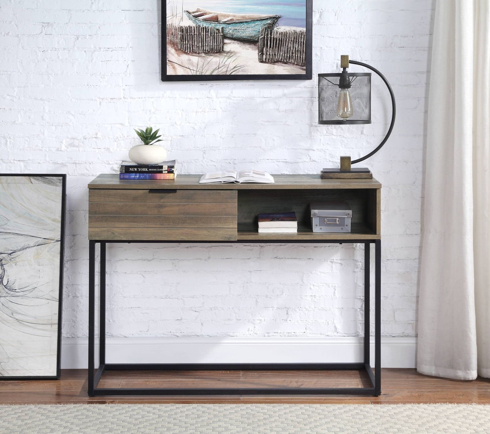 Galeno Rustic Oak with Black Finished Legs Writing Desk - 1st Choice Furniture Direct