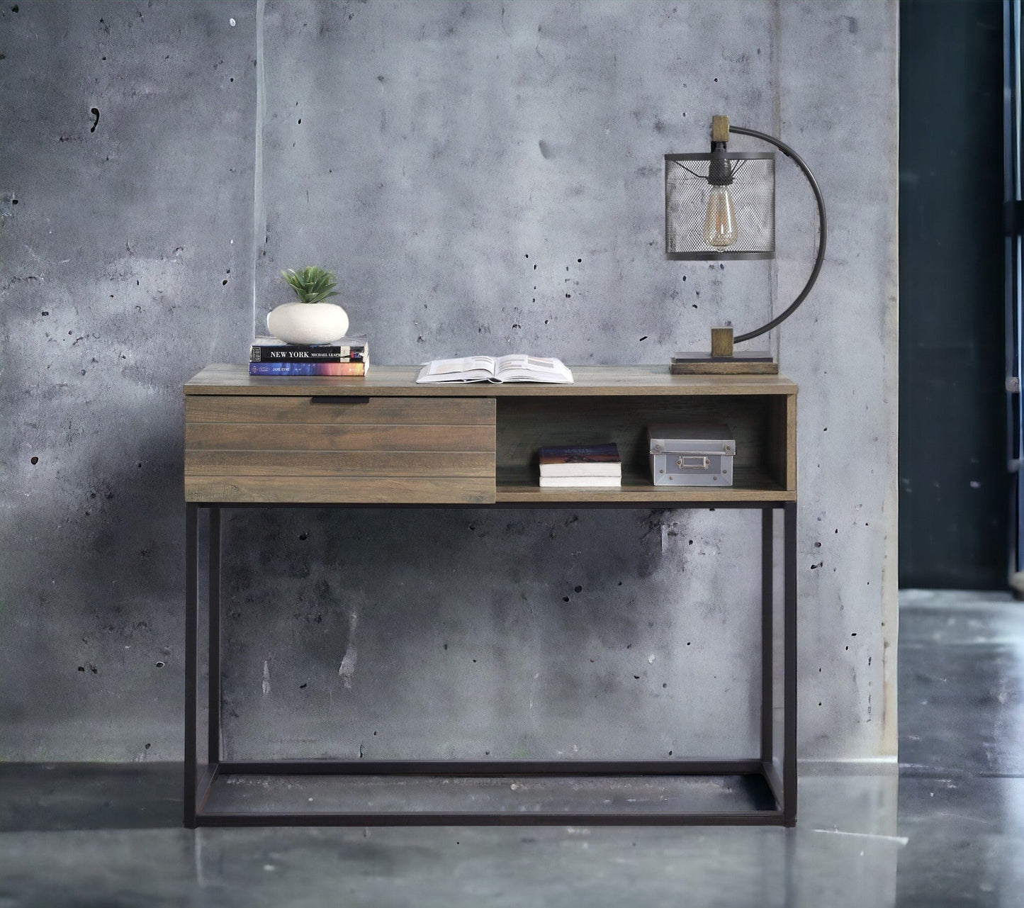 Galeno Rustic Oak with Black Finished Legs Writing Desk - 1st Choice Furniture Direct