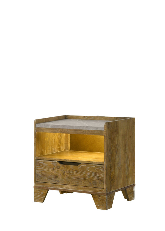 Garcia Light Aspen Brown Nightstand w/LED and USB port - 1st Choice Furniture Direct