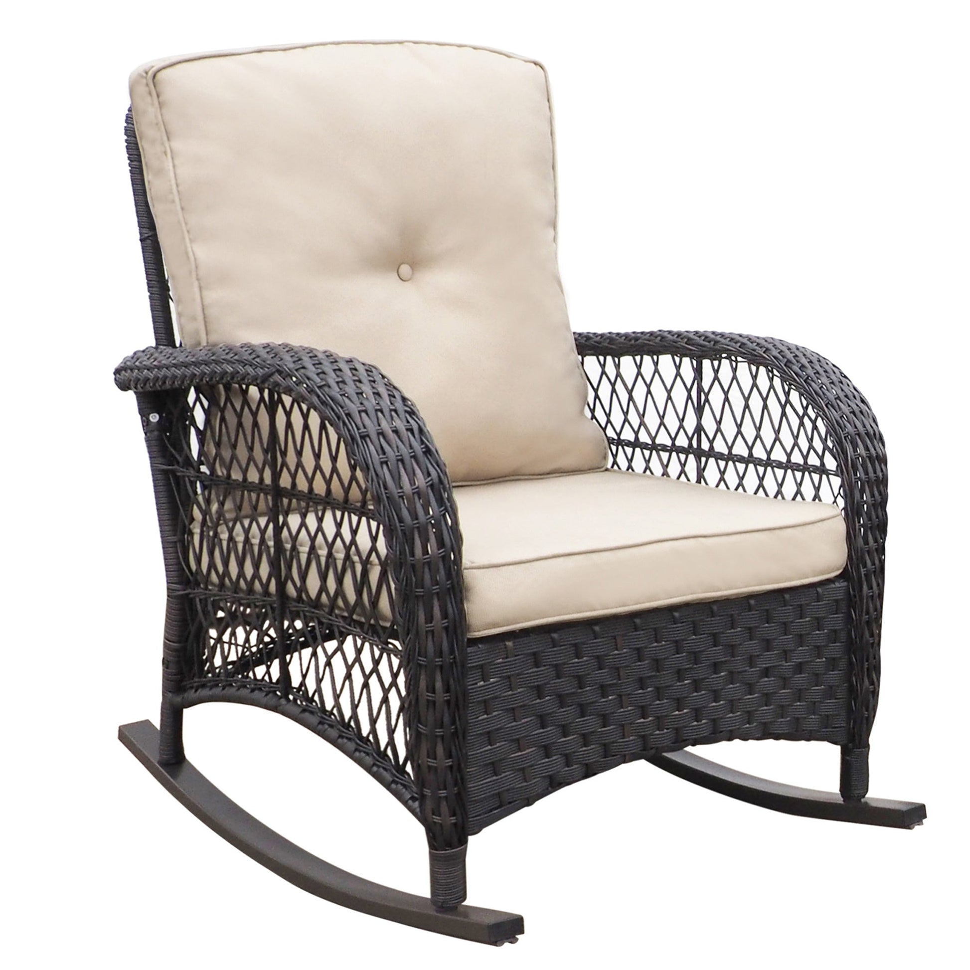 Garden Rocking Chair,Outdoor Rattan Rocker Chair with All - weather Hand - woven Resin Wicker, Patio Relaxing Lounge Furniture with Powder - coated Metal Frame for Backyard,Porch - 1st Choice Furniture Direct